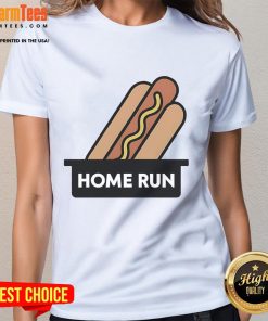 New York Mets hotdog ladies tee featuring vibrant design, perfect for fans celebrating a good home run at the game.