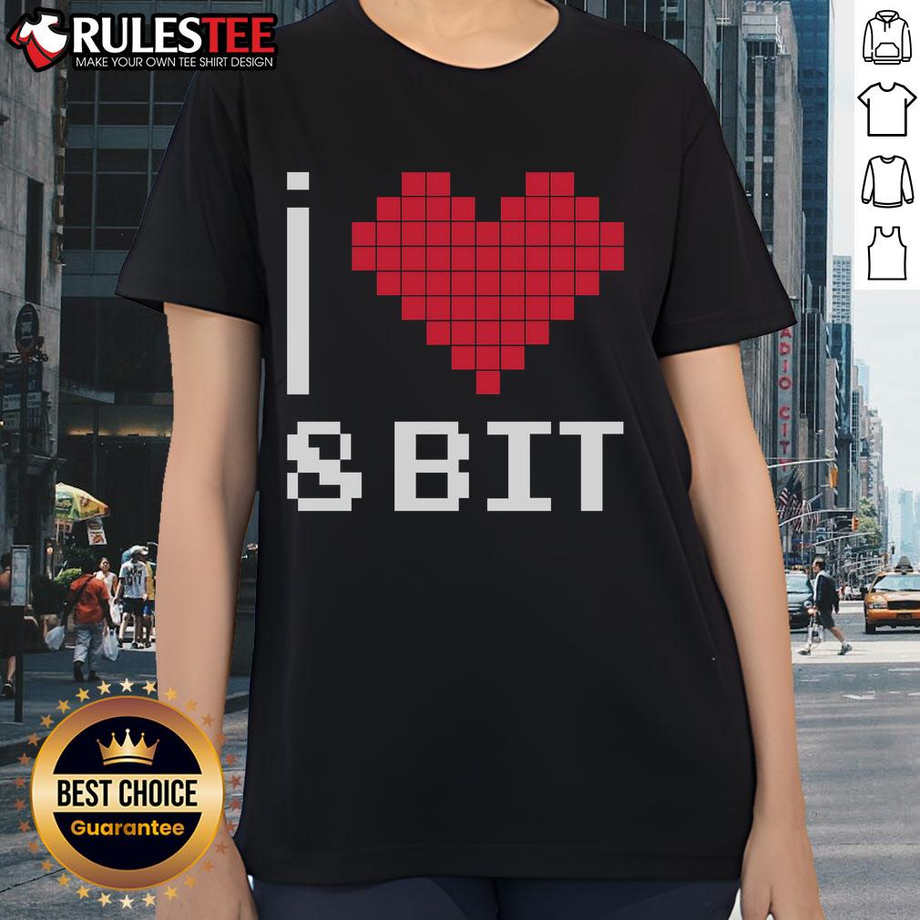 Good I Love Heart 8 Bit Retro Gamer Gaming Ladies Tee Alt Text: 8-bit retro gamer ladies tee featuring 'Good I Love Heart' design perfect for gaming enthusiasts.