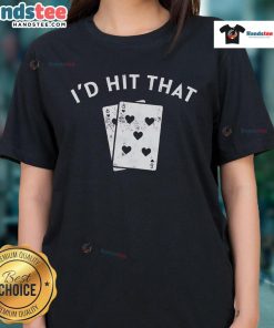 Retro ladies tee featuring 'Good Id Hit That Blackjack' graphic, perfect for blackjack enthusiasts and vintage style lovers.