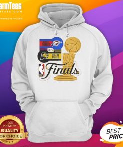 Good Indiana Pacers vs Oklahoma City Thunder WinCraft NBA Finals 2025 Trophy Hoodie featuring team logos and vibrant colors.