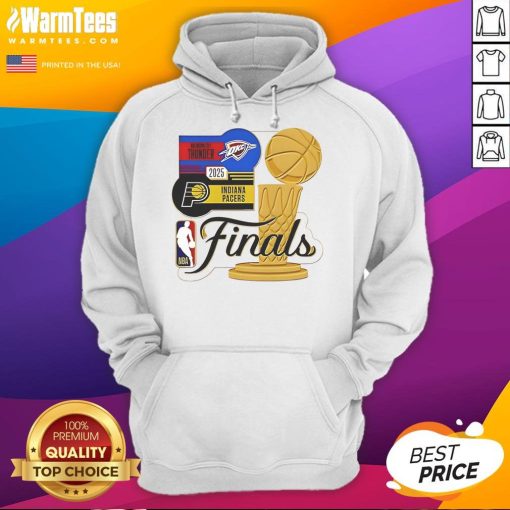 Good Indiana Pacers vs Oklahoma City Thunder WinCraft NBA Finals 2025 Trophy Hoodie featuring team logos and vibrant colors.