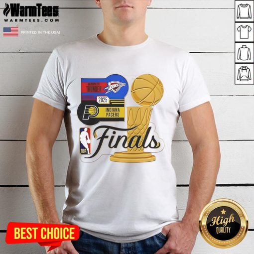 Good Indiana Pacers vs Oklahoma City Thunder NBA Finals 2025 Wincraft trophy t-shirt featuring team logos and vibrant design.