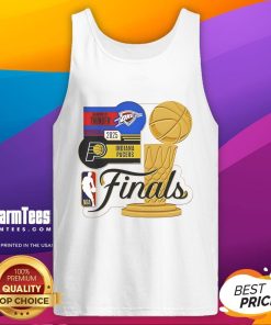 Good Indiana Pacers vs Oklahoma City Thunder WinCraft NBA Finals Matchup 2025 trophy tank top featuring team logos.