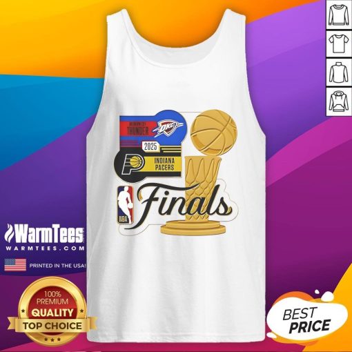 Good Indiana Pacers vs Oklahoma City Thunder WinCraft NBA Finals Matchup 2025 trophy tank top featuring team logos.