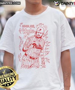 Good Job Kyle Schwarber Philadelphia Phillies T-Shirt featuring vibrant graphics celebrating the MLB star's achievements.