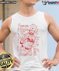 Good Job Kyle Schwarber Philadelphia Phillies tank top featuring bold graphics and team colors for fans and supporters.