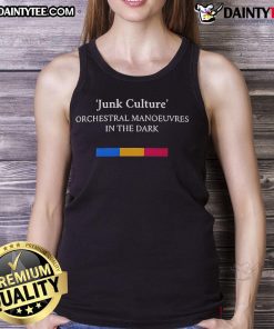 Orchestral Manoeuvres in the Dark tank top featuring 'Good Junk Culture' design, perfect for fans of retro music fashion.