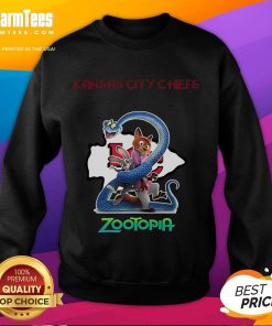 Alt Text: Good Kansas City Chiefs Zootopia 2 Sweatshirt featuring vibrant graphics and team colors, perfect for fans.