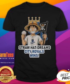 Good Kansas City Royals Monkey D. Luffy Straw Hat Dreams T-Shirt featuring vibrant graphics and team colors for fans.