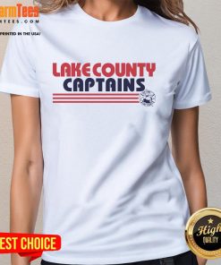 Good Lake County Captains baseball stripe logo on a stylish ladies tee, perfect for fans and casual wear.
