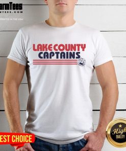 Good Lake County Captains baseball stripe logo T-shirt featuring a vibrant design and team colors for fans.