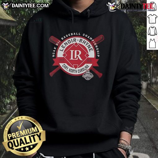 Good Lenoir-Rhyne NCAA DII Baseball Championship hoodie, 2025 edition, showcasing team colors and logo in Cary, North Carolina.