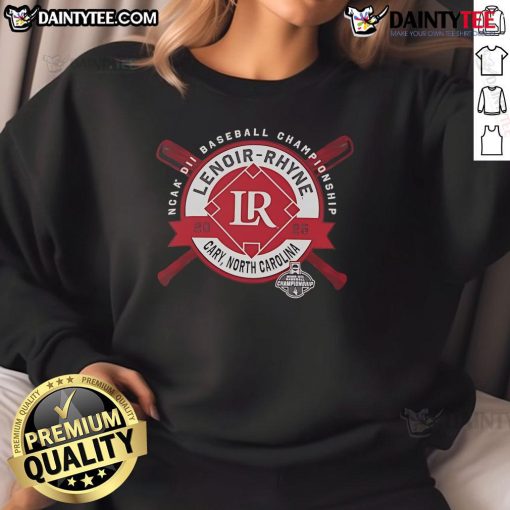 Good Lenoir-Rhyne NCAA DII Baseball Championship sweatshirt from Cary, North Carolina, 2025, featuring team colors and logo.