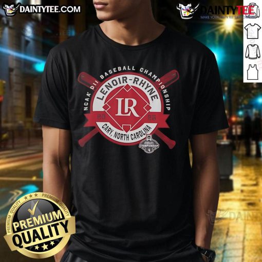 Good Lenoir Rhyne NCAA DII Baseball Championship 2025 T-Shirt in Cary, North Carolina, featuring team colors and logo.