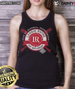 Alt Text: Good Lenoir-Rhyne NCAA DII Baseball Championship tank top displayed at the 2025 event in Cary, North Carolina.