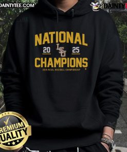 LSU Baseball 2025 NCAA Champions Hoodie featuring team colors and logo, perfect for fans celebrating the victory.