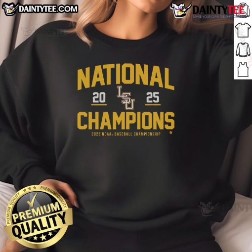 LSU Baseball 2025 NCAA Champions sweatshirt featuring vibrant team colors and logo, perfect for fans celebrating the victory.