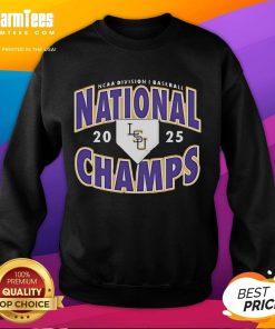 Good LSU Tigers Nike NCAA Division I Baseball National Champs 2025 sweatshirt in vibrant purple and gold colors.