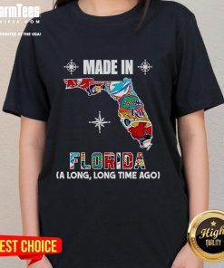 Good Made In Florida A Long Long Time Ago Ladies Tee featuring a vintage design and vibrant colors for casual wear.