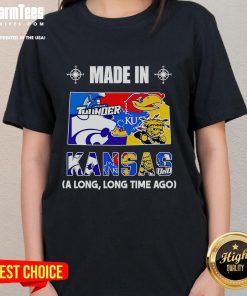 Good Made In Kansas A Long Long Time Ago Ladies Tee featuring a vintage design and comfortable fit for stylish casual wear.