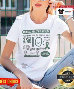 Good Mental Health Month tee promoting mental health discussions; 'Talk Saves Lives' slogan for the Happiness Project.