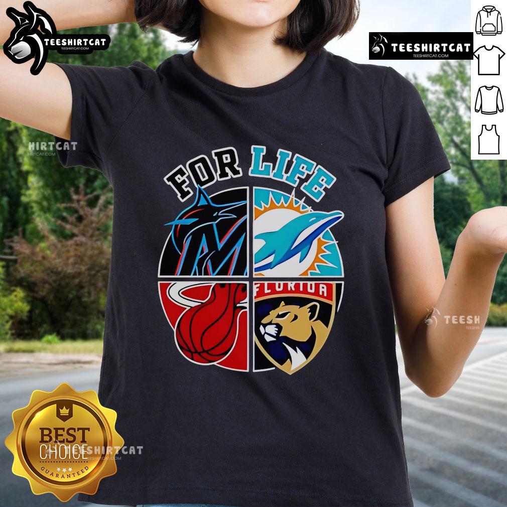 Good Miami Dolphins Marlins Heat And Panthers For Life Ladies Tee Good Miami Dolphins Marlins Heat and Panthers for Life ladies tee featuring vibrant team logos and stylish design.
