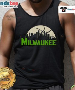 Stylish 2025 tank top featuring the Milwaukee Bucks cityscape skyline design for fans and fashion enthusiasts.