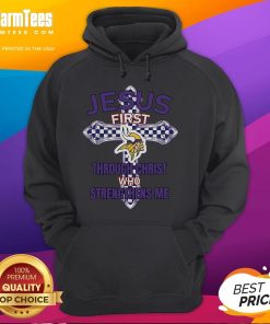 Good Minnesota Vikings Jesus hoodie featuring 'I can do all things through Christ who strengthens me' design.
