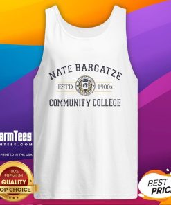 Alt Text: Good Nate Bargatze Community College tank top, established in the 1900s, featuring a vintage design and logo.
