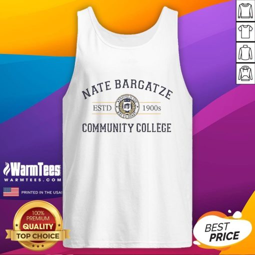 Alt Text: Good Nate Bargatze Community College tank top, established in the 1900s, featuring a vintage design and logo.