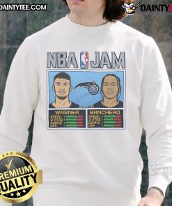 Good NBA Jam Magic Wagner and Banchero sweatshirt featuring vibrant graphics of the Orlando Magic stars.