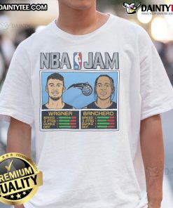 Alt Text: Good NBA Jam Magic Wagner and Banchero T-Shirt featuring iconic players in vibrant colors for basketball fans.