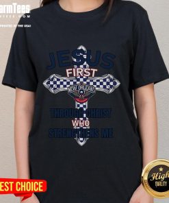 Good New Orleans Pelicans ladies tee featuring 'I Can Do All Things Through Christ Who Strengthens Me' design.