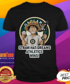 Alt Text: Good Oakland Athletics Monkey D. Luffy Straw Hat Dreams Wins T-Shirt featuring vibrant design for fans.