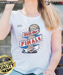 Alt Text: Oklahoma City Thunder Stadium during 2025 NBA Finals featuring Clutch Ladies Tee merchandise for fans.