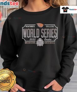 Good Oregon State Beavers MCWS Baseball 2025 College World Series NCAA sweatshirt in orange and black design.