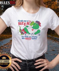 Good Phillies Phanatic holding a beer, representing fans' frustration with the team's performance on a ladies' tee.