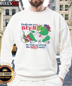Philly Phanatic sweatshirt with a humorous text about beer and the Phillies performance, perfect for fans.