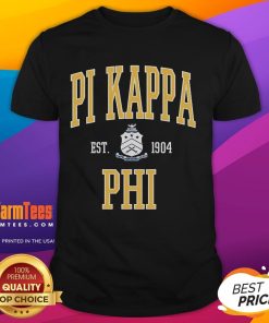 Good Pi Kappa Phi Be Bold Est 1904 T-Shirt featuring a bold design and classic fit, perfect for fraternity events.