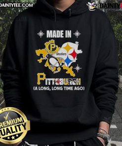Good Pirates, Steelers, Penguins logos in a map design hoodie, celebrating Pittsburgh's sports heritage.