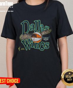 Good Playa Society Dallas Wings sketch on a ladies tee, showcasing vibrant design and team spirit.