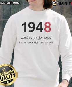 Good Return Is Our Right And Our Will Palestine 1948 Sweatshirt featuring bold text on a comfortable fabric.