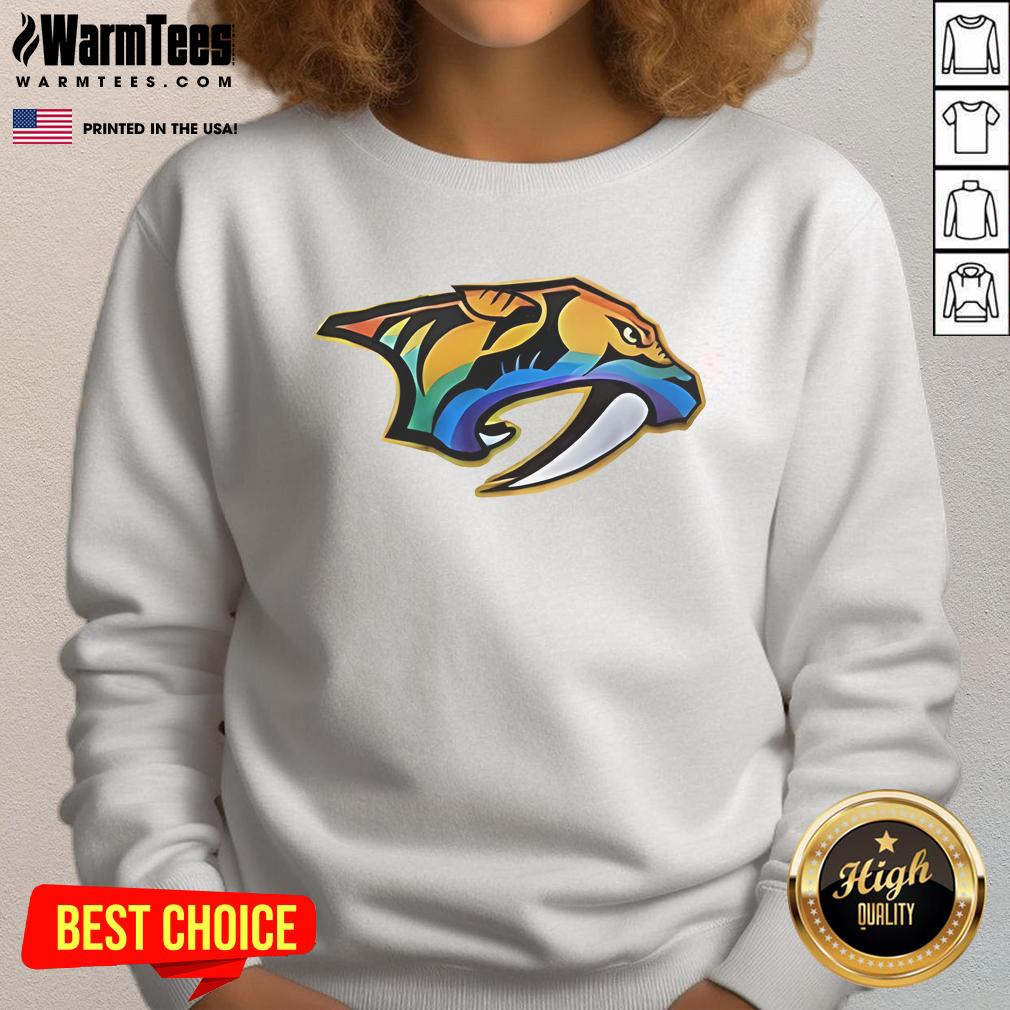 Good Roman Josi Wearing Nashville Predators Happy Pride Month 2025 Logo Sweatshirt Alt Text: Good Roman Josi proudly wearing a Nashville Predators Happy Pride Month 2025 logo sweatshirt, showcasing team spirit.