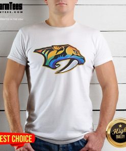 Good Roman Josi wearing Nashville Predators Happy Pride Month 2025 logo T-shirt, celebrating inclusivity and pride.