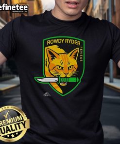 Alt Text: Good Rowdy Ryder Reviews Cat Hound Logo T-Shirt featuring a vibrant design and playful cat and dog graphics.