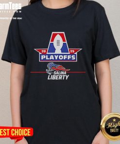 Good Salina Liberty Playoffs 2025 logo on a ladies tee, showcasing team spirit and style for fans.