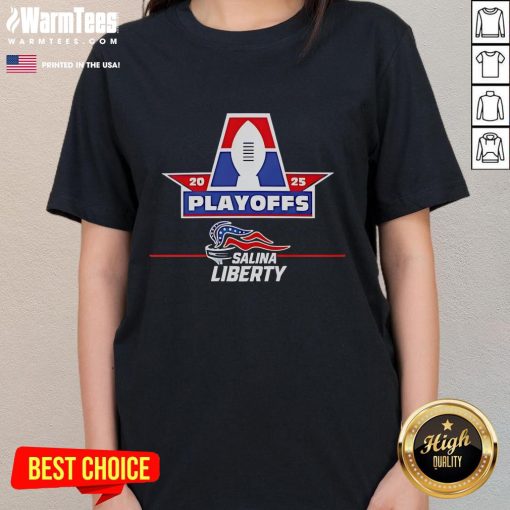 Good Salina Liberty Playoffs 2025 logo on a ladies tee, showcasing team spirit and style for fans.