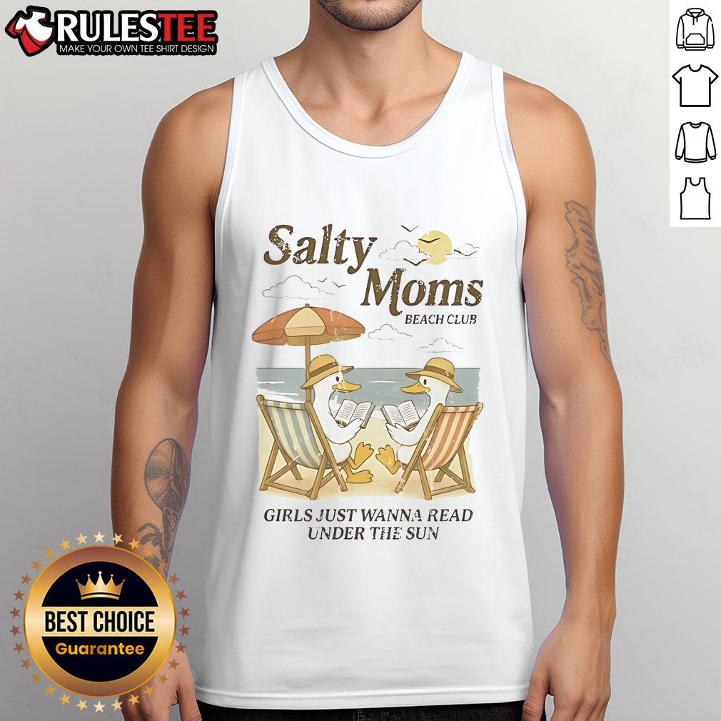 Good Salty Moms Beach Club Duck Reading Beach Tank Top Good Salty Moms Beach Club tank top featuring a duck reading at the beach, perfect for summer fun and family outings.