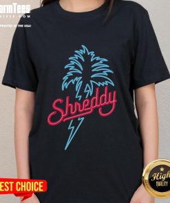 Good Shreddy Neon Palm Ladies Tee featuring vibrant palm tree graphics and a stylish design for casual wear.