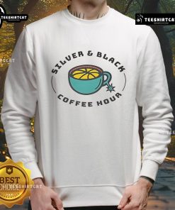 Alt Text: Stylish good silver and black coffee hour sweatshirt featuring a cozy design, perfect for casual outings or lounging at home.